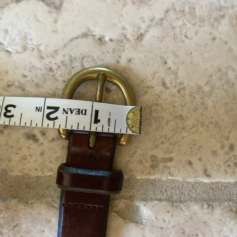 Fossil Brown leather Belt Mens M Solid Brass Buckle Simple minimalist Western